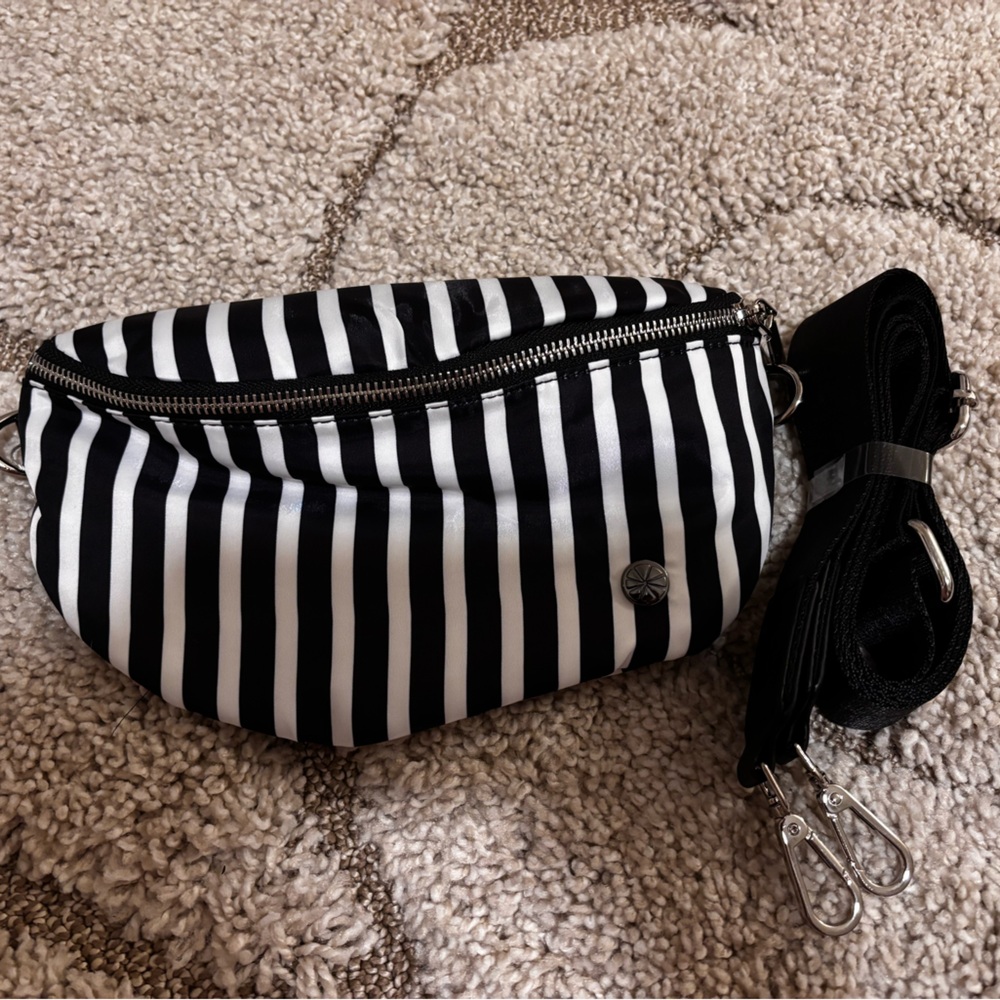Black and White Striped Crossbody Bag